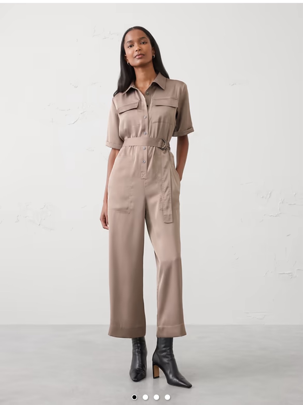 Banana Republic Factory Satin Utility Belted Jumpsuit in Taupe NWT